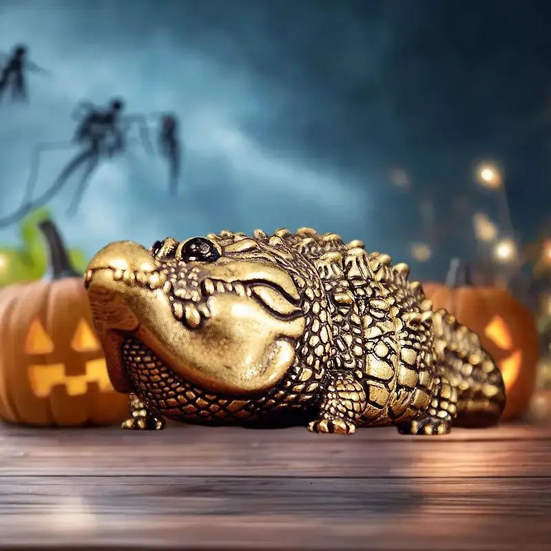 Bronze Crocodile Statue – Retro Copper Animal Figure Home Décor Decorative Figurine Qme Default Title