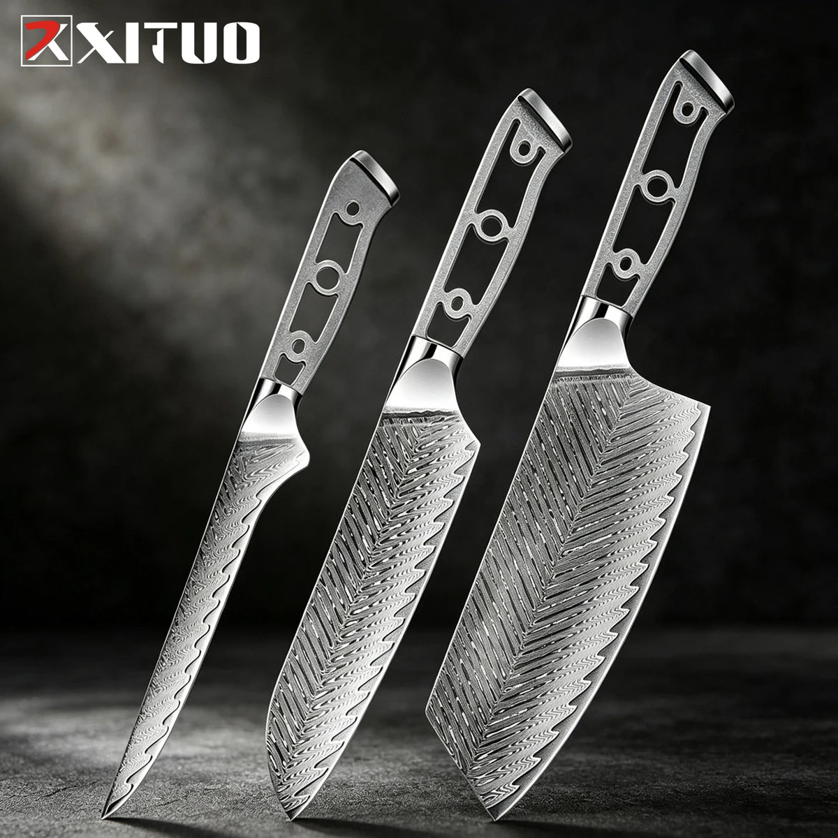 XITUO Damascus Steel DIY Knife Blank Set 1–6 Piece Kit Damascus Knife Blank Set Qst 3PCS Knife B