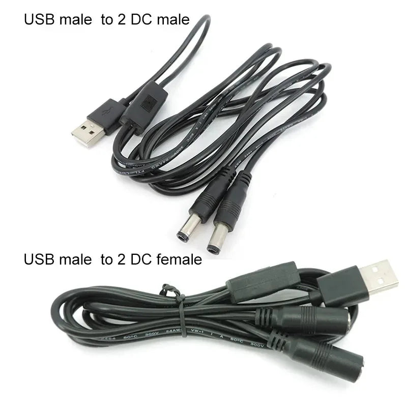 USB DC5521 to DC5525 1-to-2 Power Splitter Cable | Qme Power Splitter Cable Qme