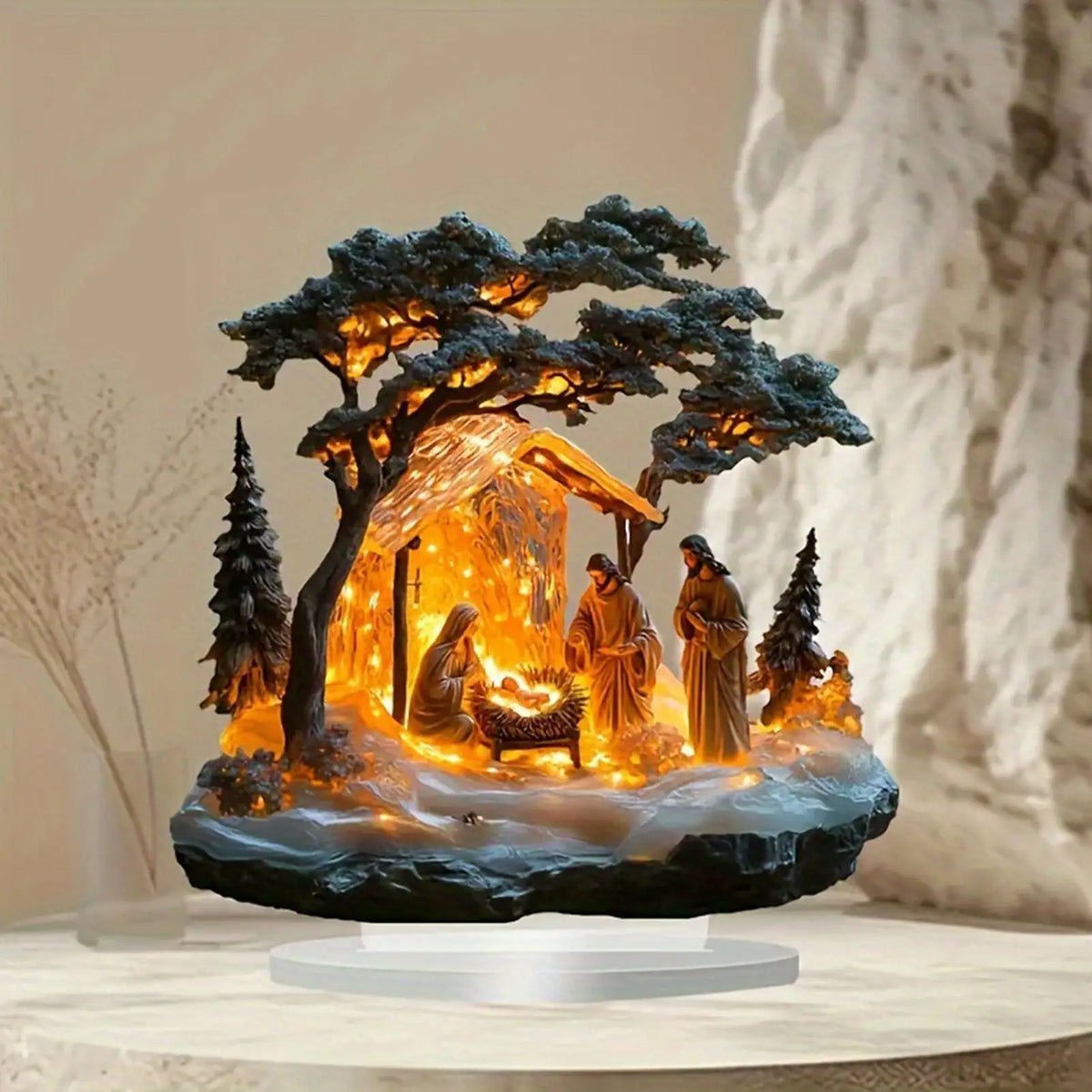 Acrylic Nativity Figurine Christmas Tabletop Scene Decor Nativity Figurine Set Qme