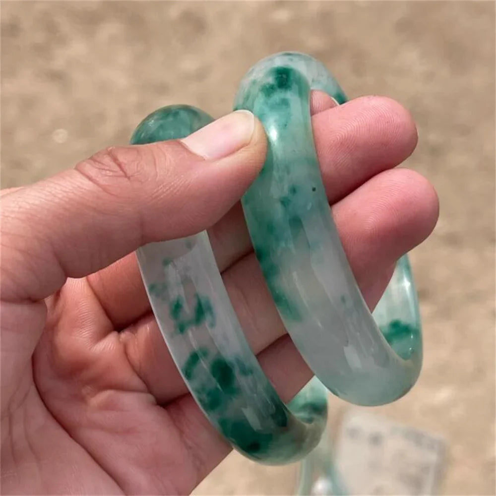 Modern Minimalist Jade Bangle | Natural Stone Floating Flower Jade Bangle Bracelet Qme