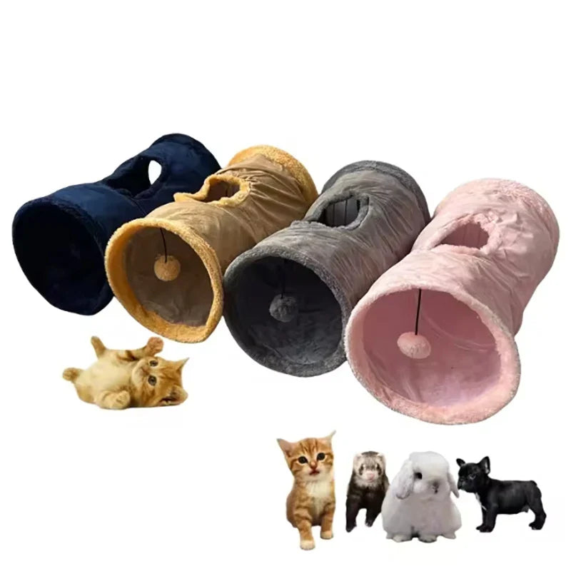 Foldable Cat Tunnel Toy – Soft Suede Plush Play Channel Cat Tunnel Toy Qme