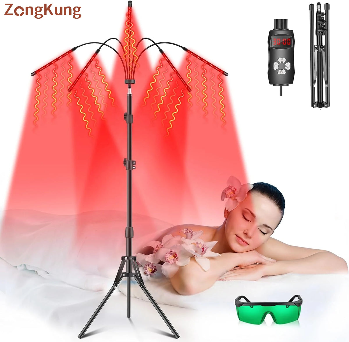 4/5 Head Red Light Therapy Lamp with Stand & Timer | 660nm 850nm Red Light Therapy Lamp Qst