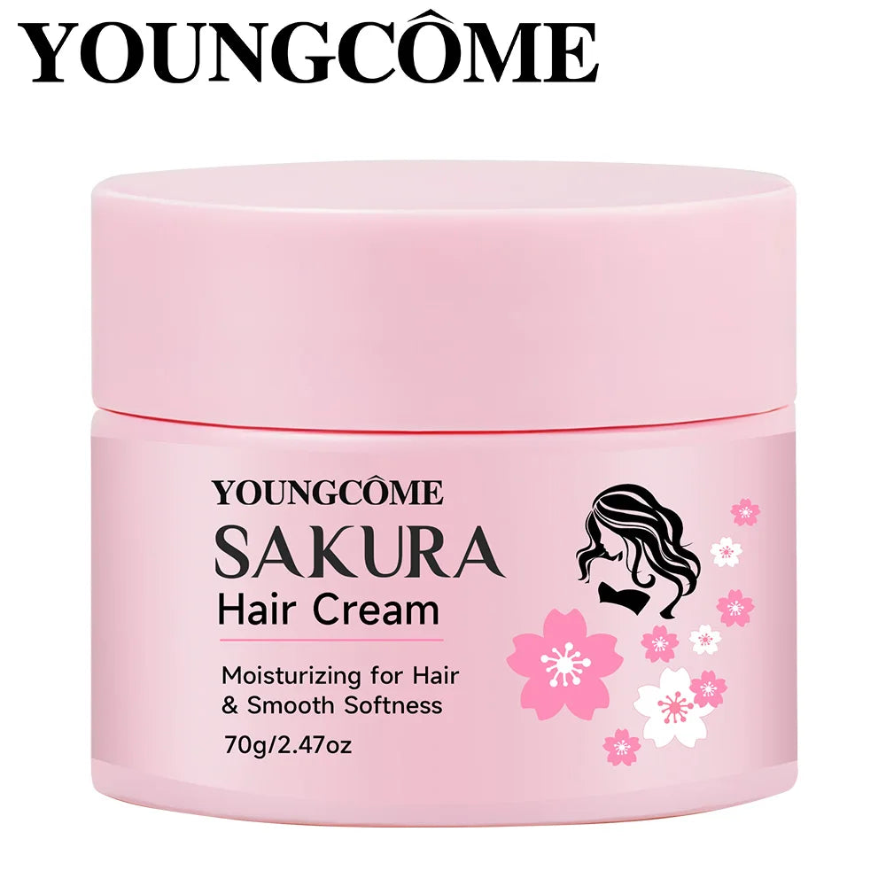 YOUNGCOME Cherry Blossom Hair Mask – Smooth Frizzy Hair 70g Hair Mask Treatment Qst