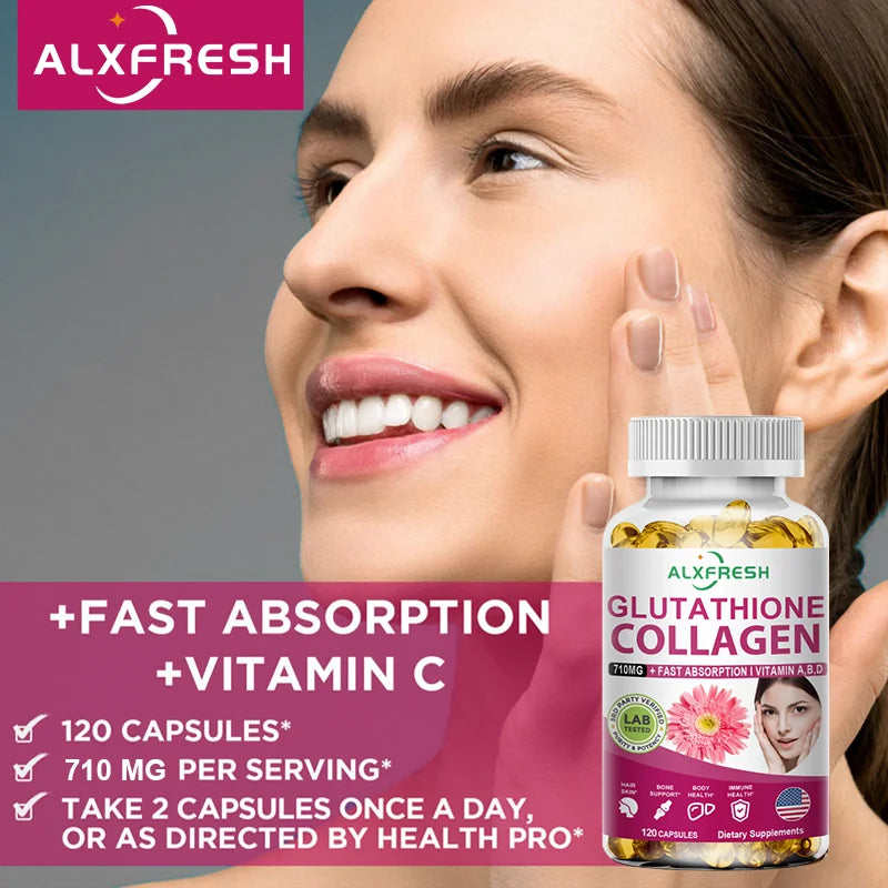 Alxfresh Collagen Glutathione Biotin Vitamins Capsules | 60-120ct Nutritional Supplement Qst