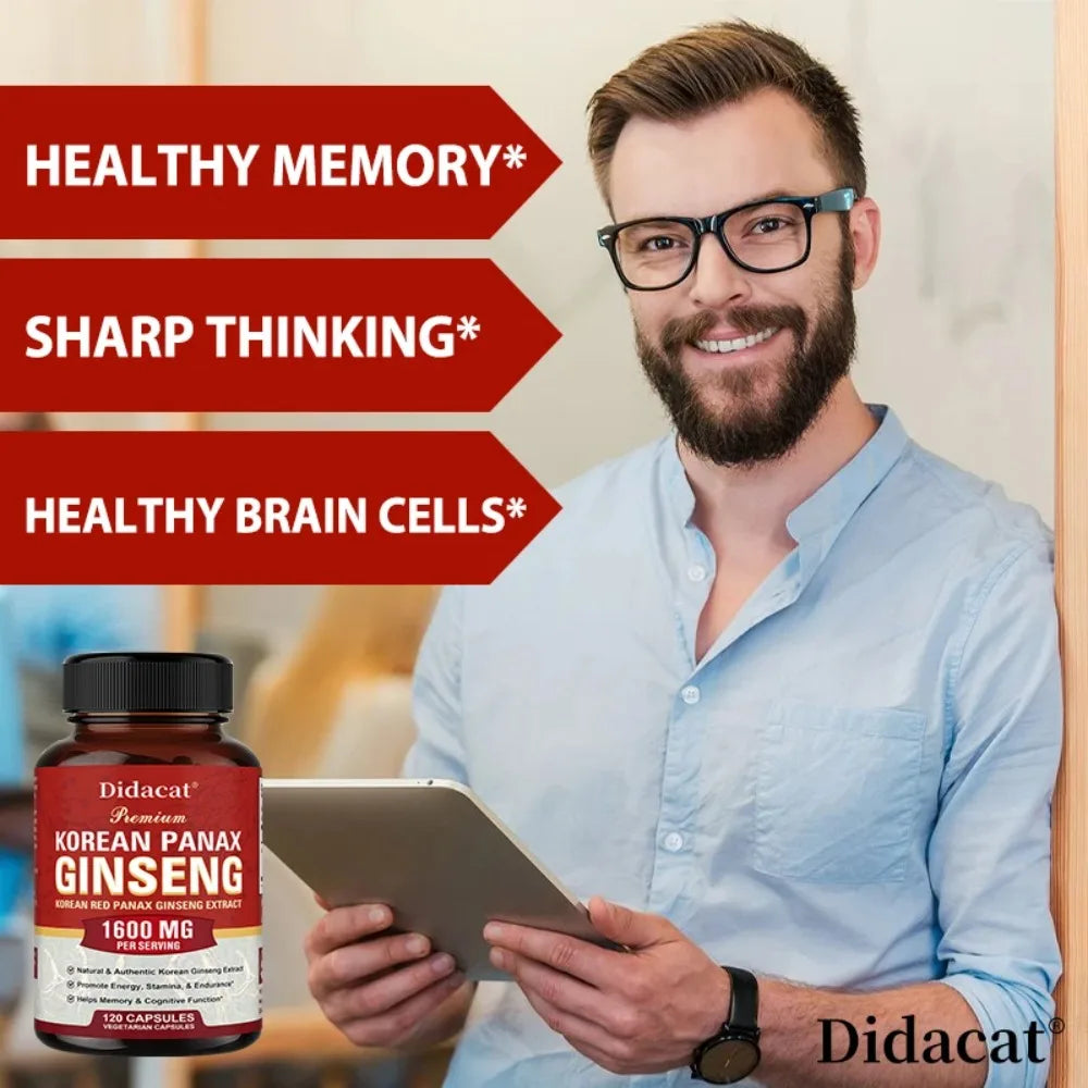 Korean Red Panax Ginseng Capsules – Energy & Focus Support Herbal Supplement Capsules Qst