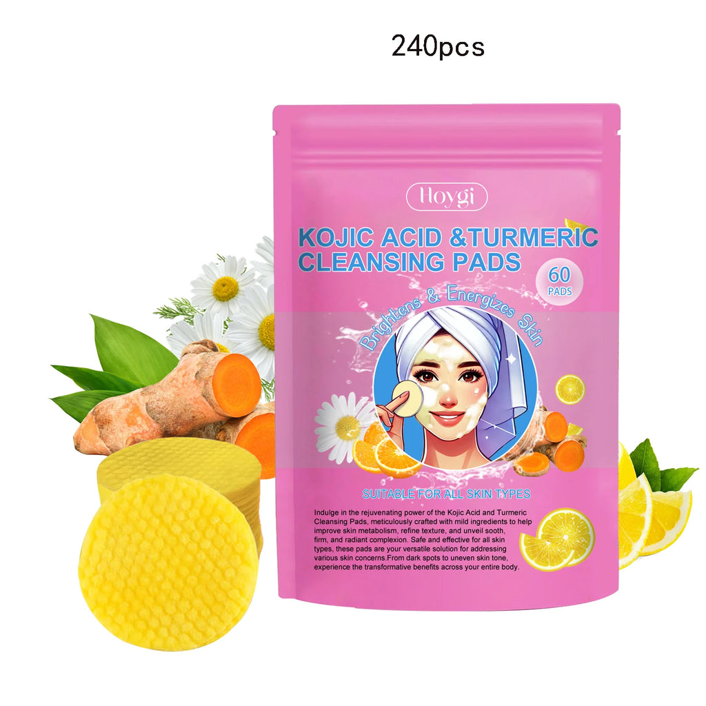 Turmeric & Kojic Acid Facial Cleanser Pads – 40/60 Pcs Facial Cleanser Pads Qst 240pcs boxed