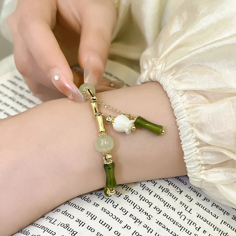 Imitation Jade Glass Bamboo Bracelet – Palace Style Beaded Bracelet Qme