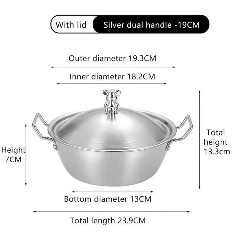 Korean Stainless Steel Rice Bowl – Double Handle, Smooth Edge Stainless Steel Bowl Qst 19cm Bowl w Lid