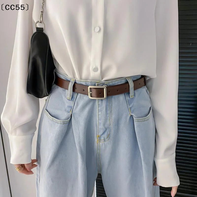 Women's PU No-Hole Pin Buckle Belt – Retro Style for Jeans Women's Fashion Belt Qst