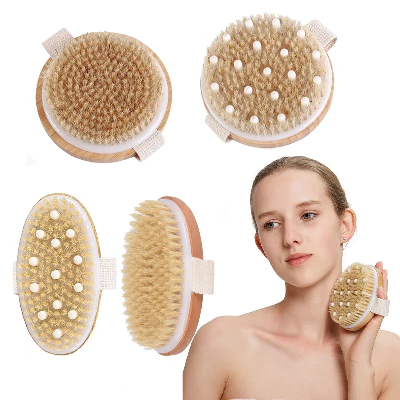Natural Bristle Dry Body Brush – Exfoliating & Massage Tool Dry Body Brush Qme