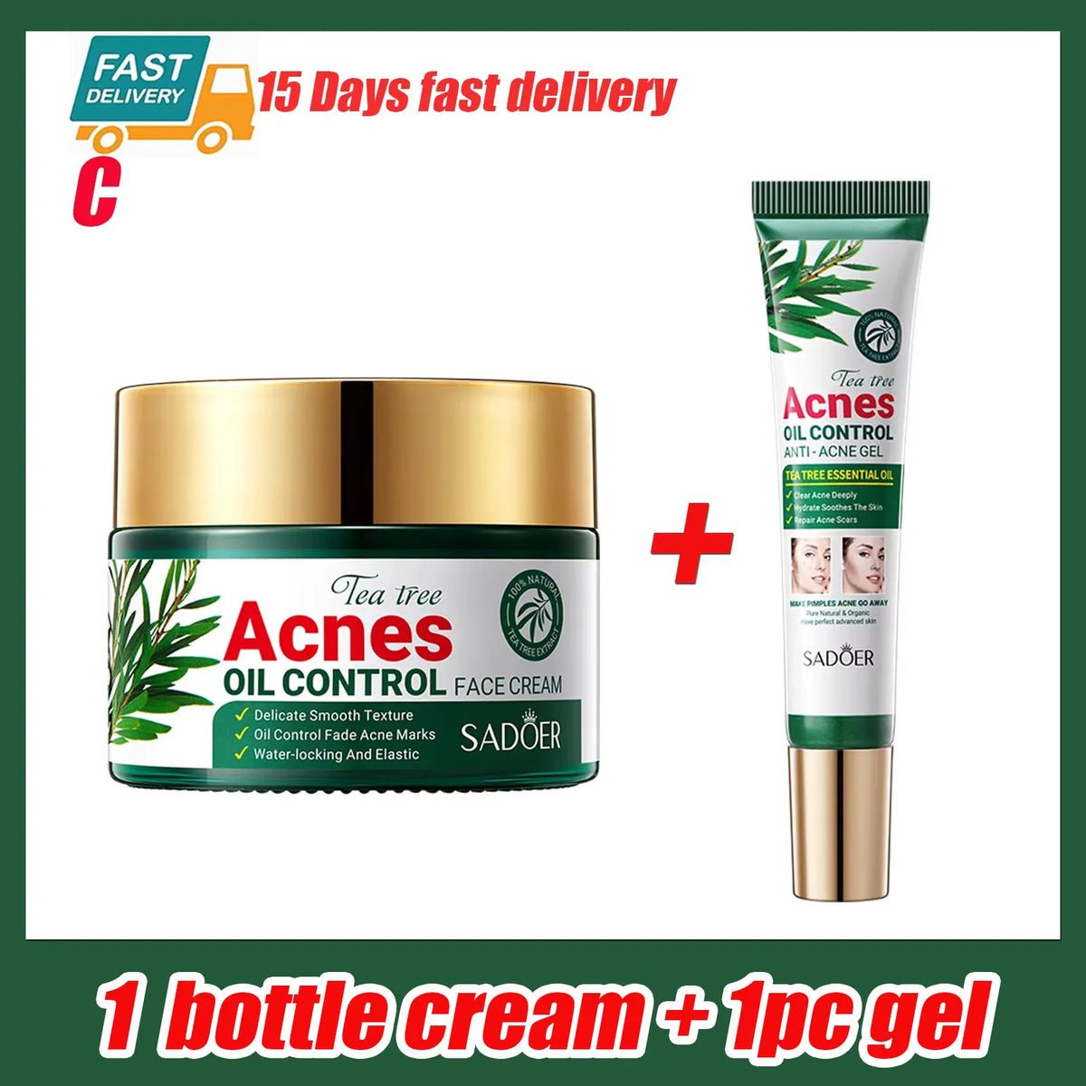 PWYUMAN Tea Tree Face Gel & Cream Set – Oil Control Skincare Facial Skincare Set Qst AB-set