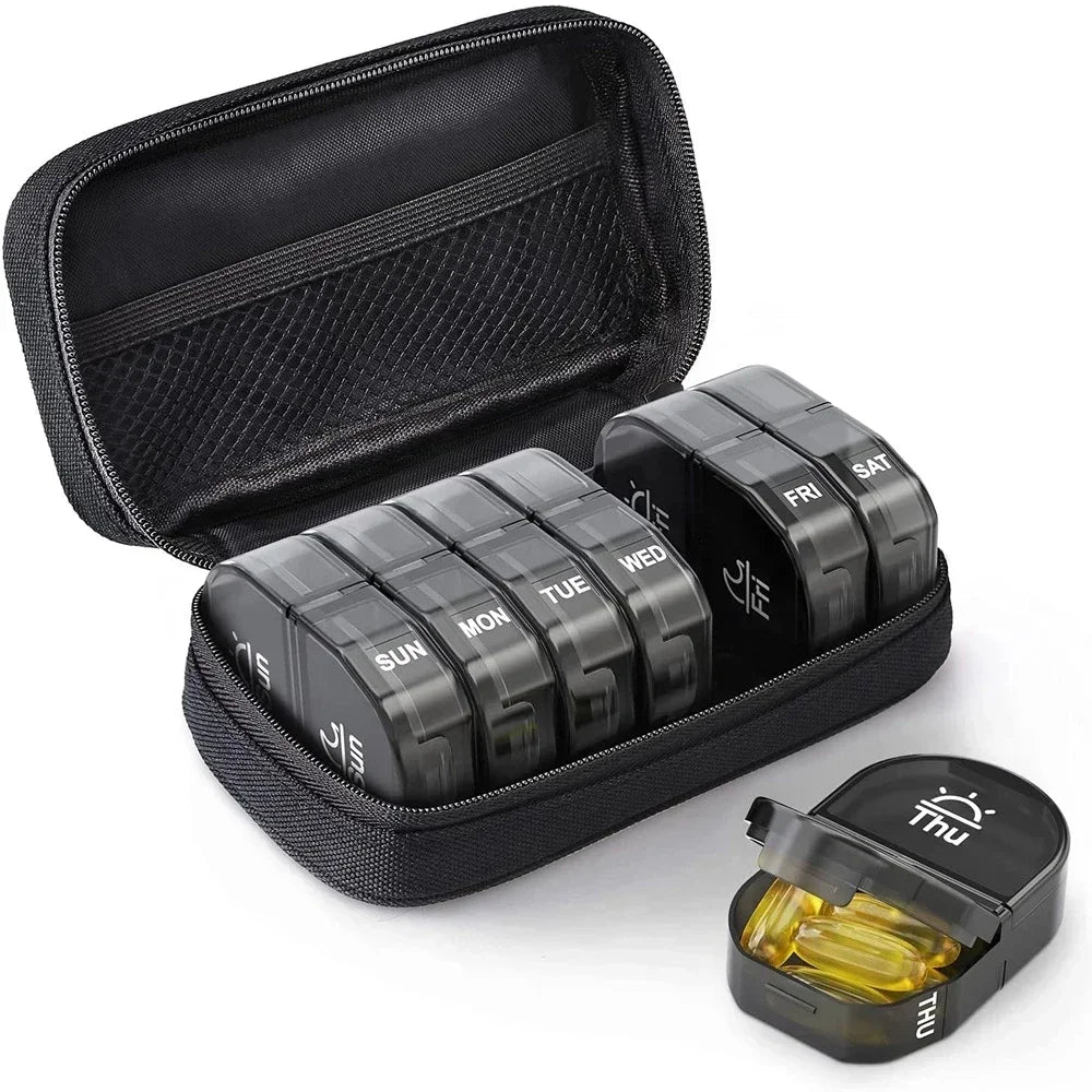 Weekly Pill Organizer 7-Day 2x Daily – 14 Compartment Travel Case Pill Organizer Case Qst 1 set