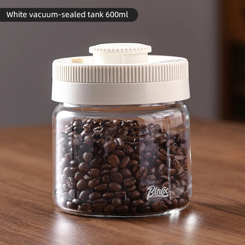 Bincoo Vacuum Sealed Glass Coffee Bean Storage Container Coffee Storage Container Qst 600ml White