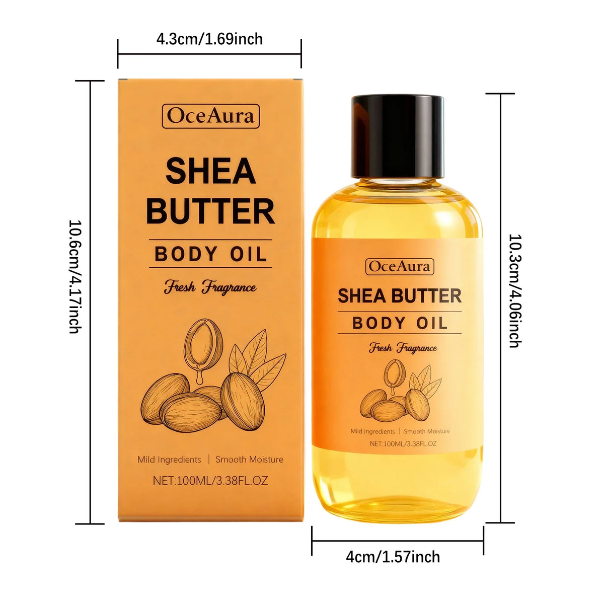 Shea Butter Body Oil – Lightweight & Fast-Absorbing | Qme Moisturizing Body Oil Qme 100ml Boxed
