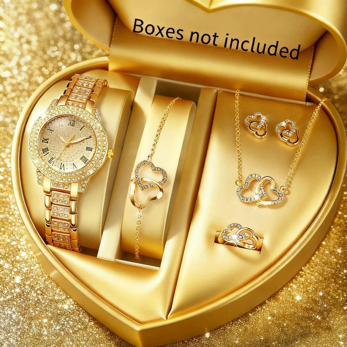 Women's Quartz Watch & Jewelry Set – Necklace, Ring & Earrings Watch & Jewelry Set Qme Gold B No Box