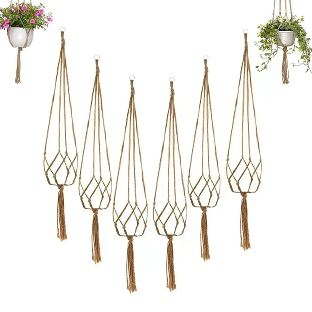 Handwoven Cotton Hemp Rope Hanging Planter Net | 3 Sizes Hanging Planter Net Qme
