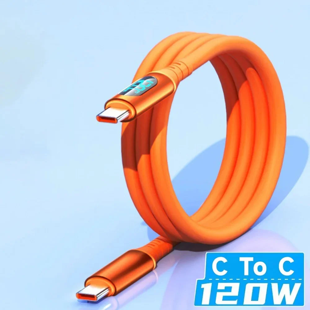 USB-C 120W Fast Charging Cable with LED Digital Display USB-C Charging Cable Qme Type C to Type C 2m