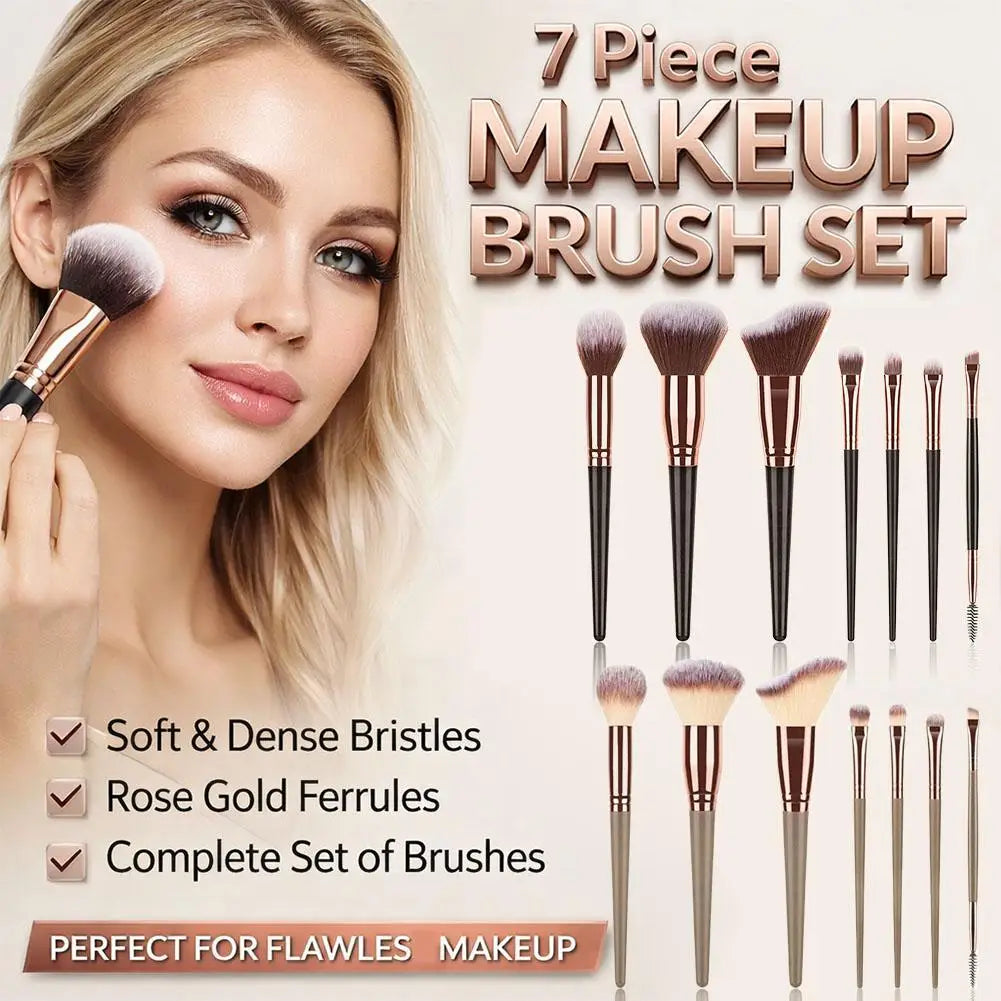 Qme 7-Piece Foundation & Powder Makeup Brush Set for Women Makeup Brush Set Qme