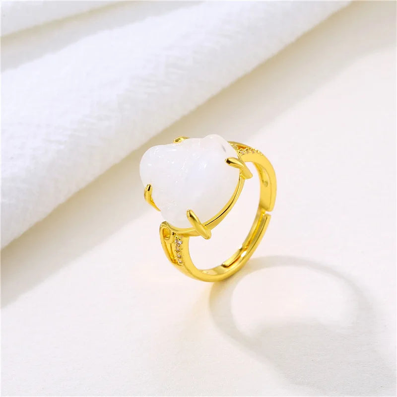 Maitreya Buddha Natural Jade Ring – Adjustable Unisex Natural Stone Ring Qme