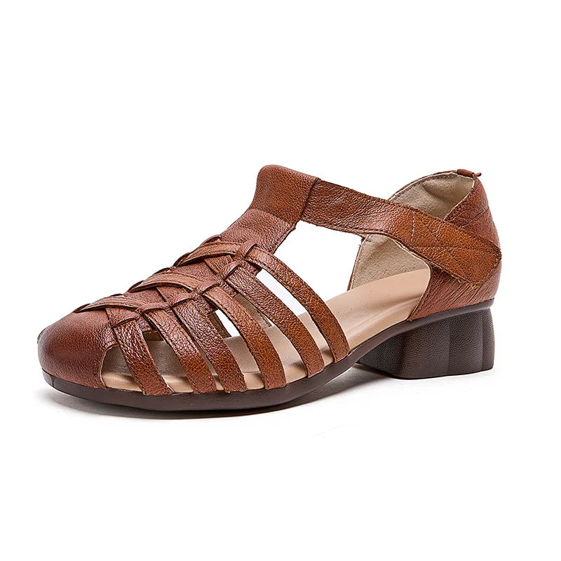 Women's Vintage Roman Gladiator Sandals – Closed Toe Flat Gladiator Sandals Qst 1278 Brown 41
