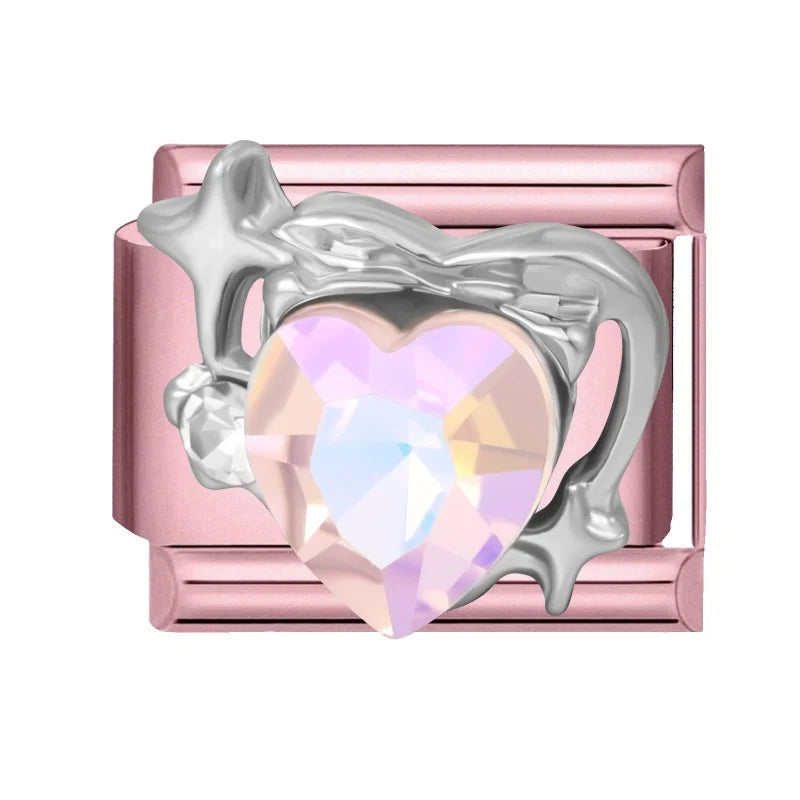 Zircon Bow & Star Italian Charm Links | Stainless Steel DIY