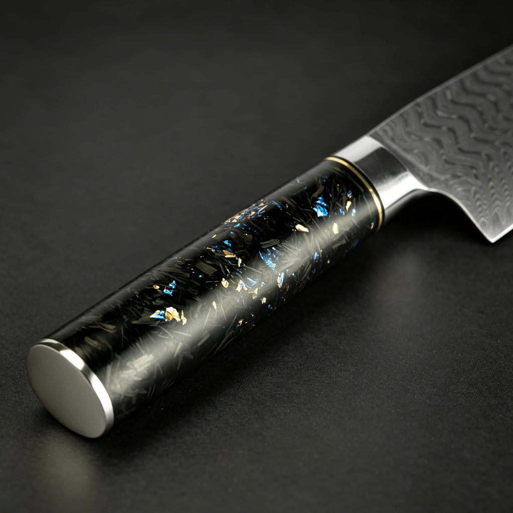 XITUO 7" Damascus Steel Santoku Knife – Carbon Fiber Handle Santoku Kitchen Knife Qst