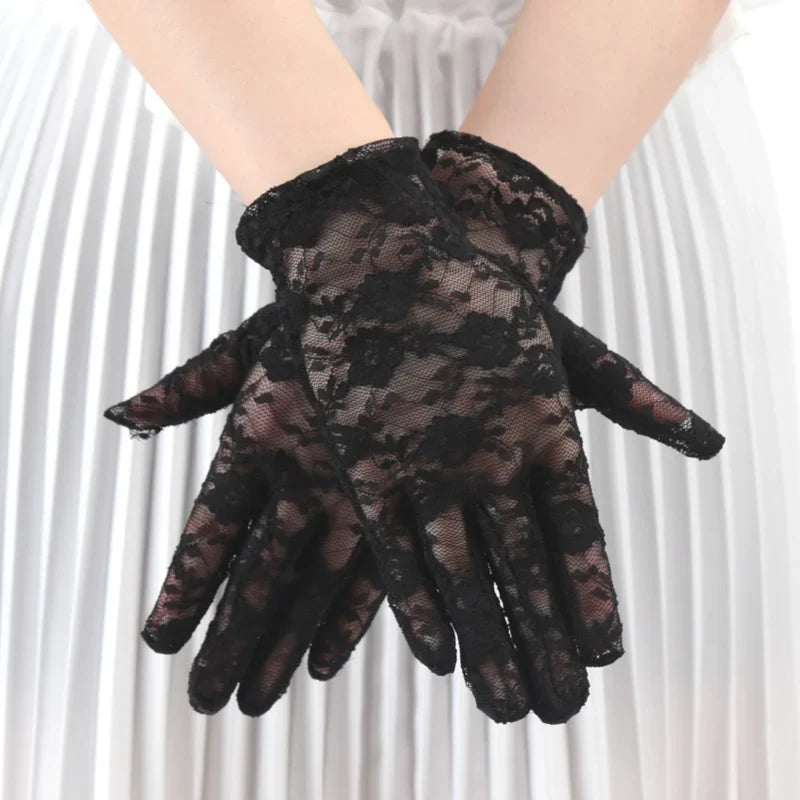 Women's Lace Tulle UV-Protection Short Driving Gloves | Summer Lace Driving Gloves Qme
