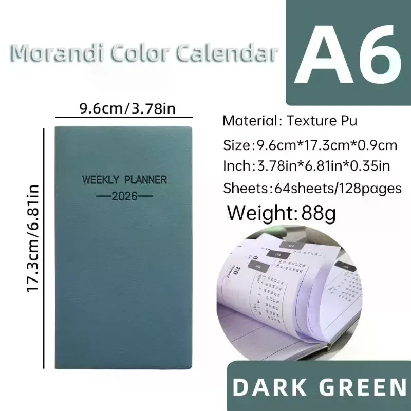 A6 2026 Daily Planner – Morandi Leather Cover, 128 Pages Daily Planner Qme