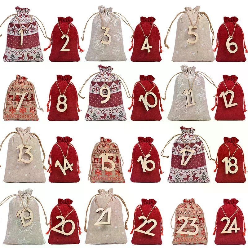 24-Day Christmas Advent Calendar Drawstring Bags – DIY Gift Set Advent Calendar Bags Qme