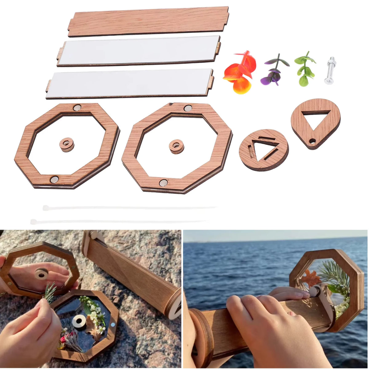Wooden DIY Kaleidoscope Kit for Kids – Beech STEM Toy Age 6+ DIY Educational Toy Qst