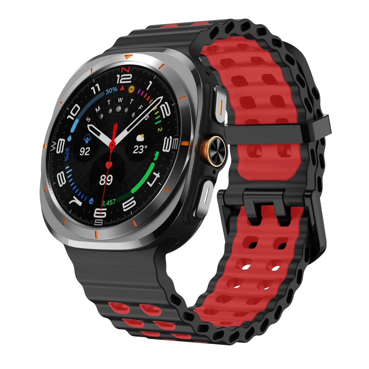 Two-Tone Silicone Sports Band – Samsung Galaxy Watch Ultra Silicone Watch Band Qme Black RedB Galaxy Watch Ultra