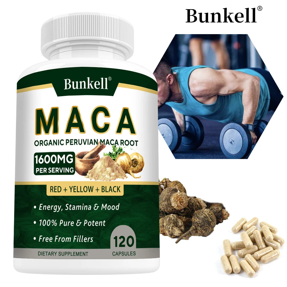 Organic Maca Root Capsules 1600mg – Triple Black Red Yellow Blend Maca Root Supplement Qst