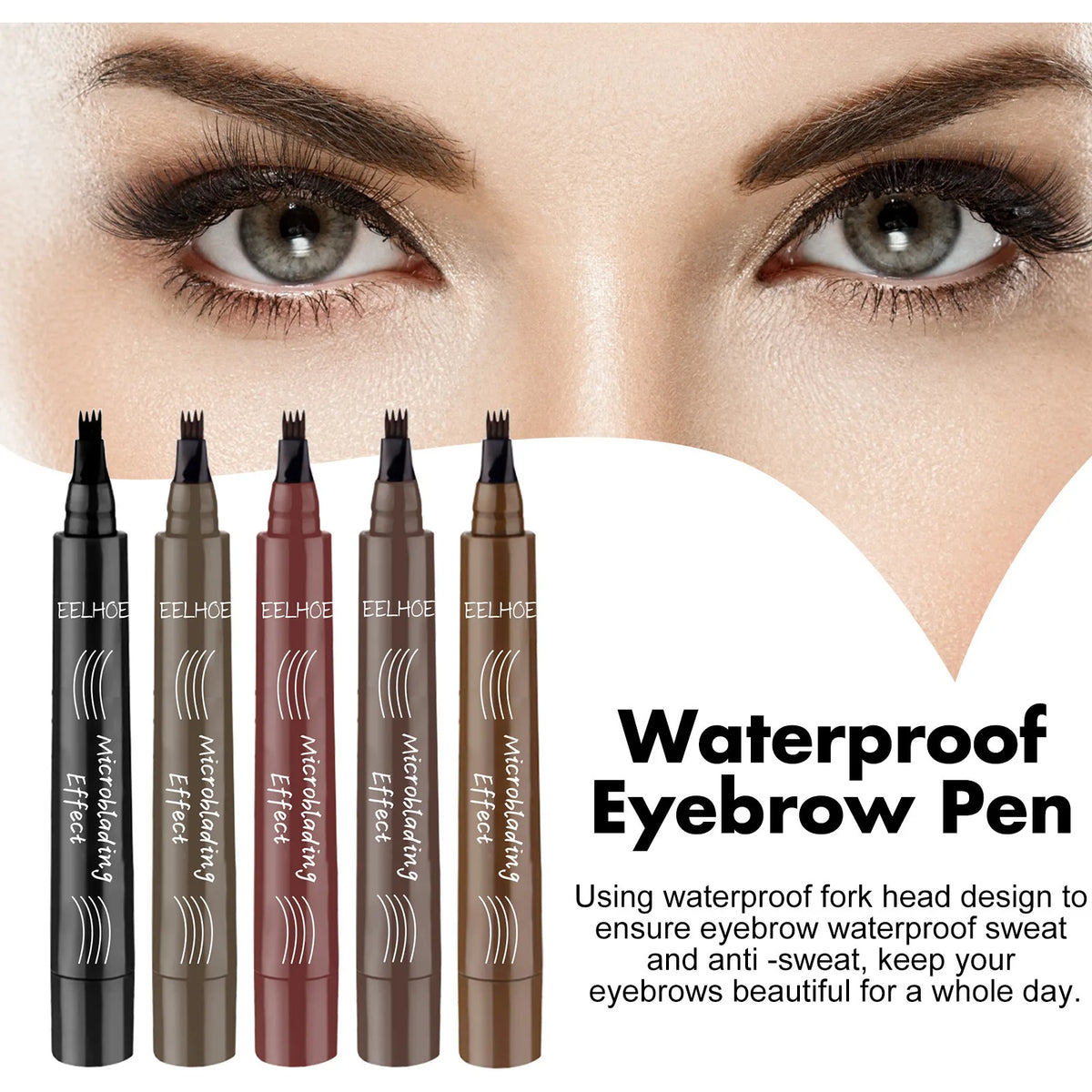 EELHOE 4-Point Microblading Eyebrow Pen – Waterproof, 5 Colors Eyebrow Makeup Pen Qst