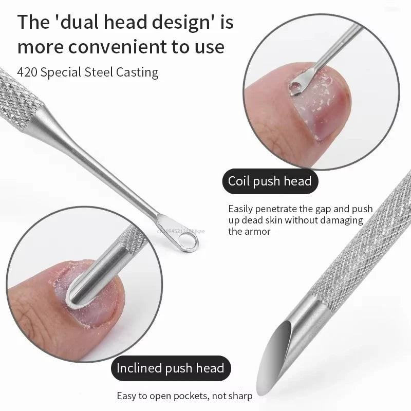 Double-Ended Stainless Steel Cuticle Pusher & Manicure Stick Manicure Tool Qme
