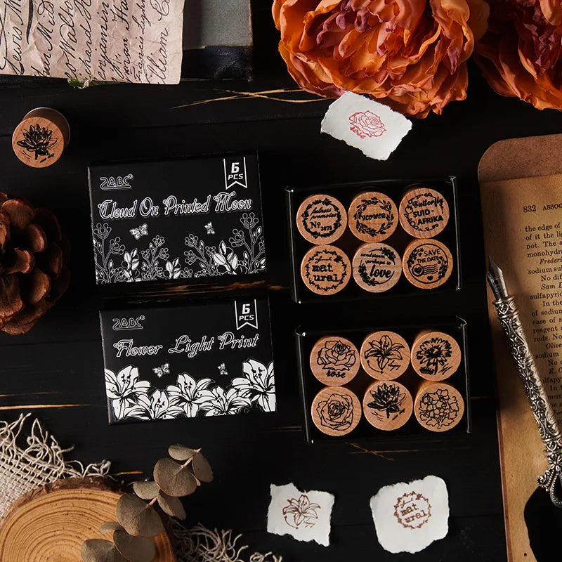 Wooden Rubber Stamp Set – Floral & Week Text DIY Scrapbooking Wooden Rubber Stamp Qme