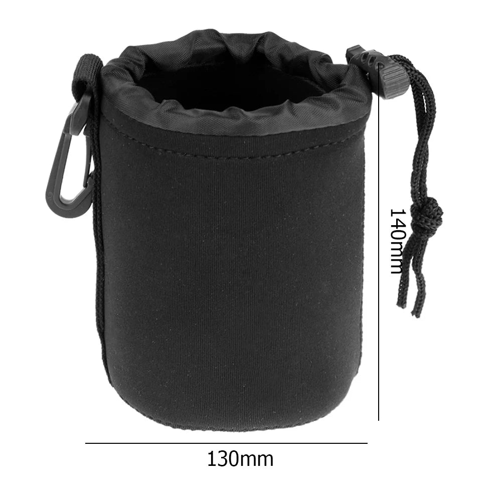 Water-Resistant Camera Lens Case Drawstring Pouch – 8 Colors Camera Lens Pouch Qme M Black