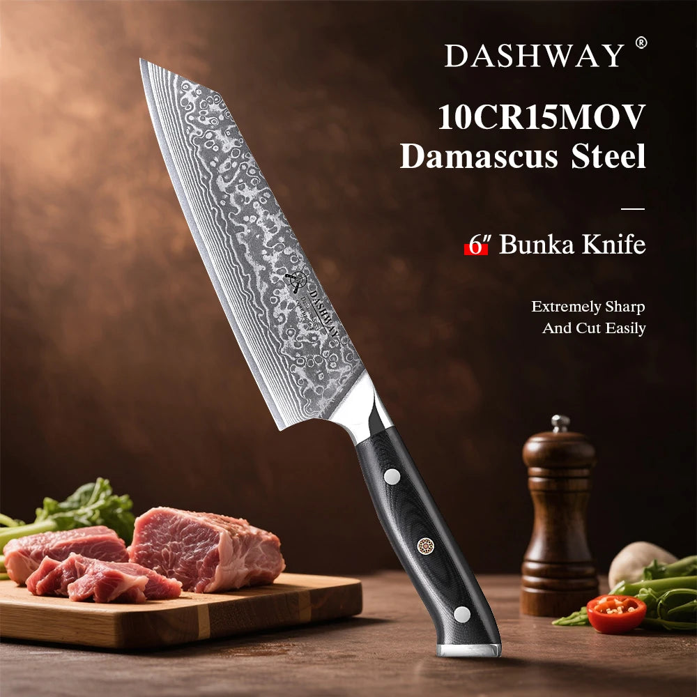 DASHWAY 6" Damascus Steel Bunka Kiritsuke Chef Knife – Japanese Damascus Chef Knife Qst
