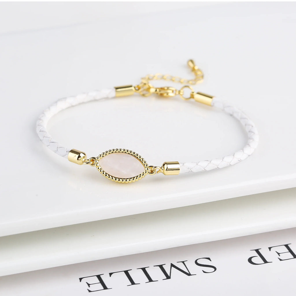 Geometric Leather Rope Braided Shell Bracelet Set of 3 Braided Bracelet Set Qme White