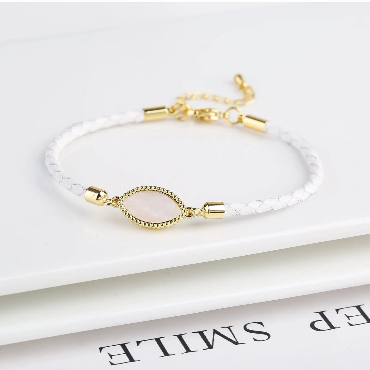 Geometric Leather Rope Braided Shell Bracelet Set of 3 Braided Bracelet Set Qme White