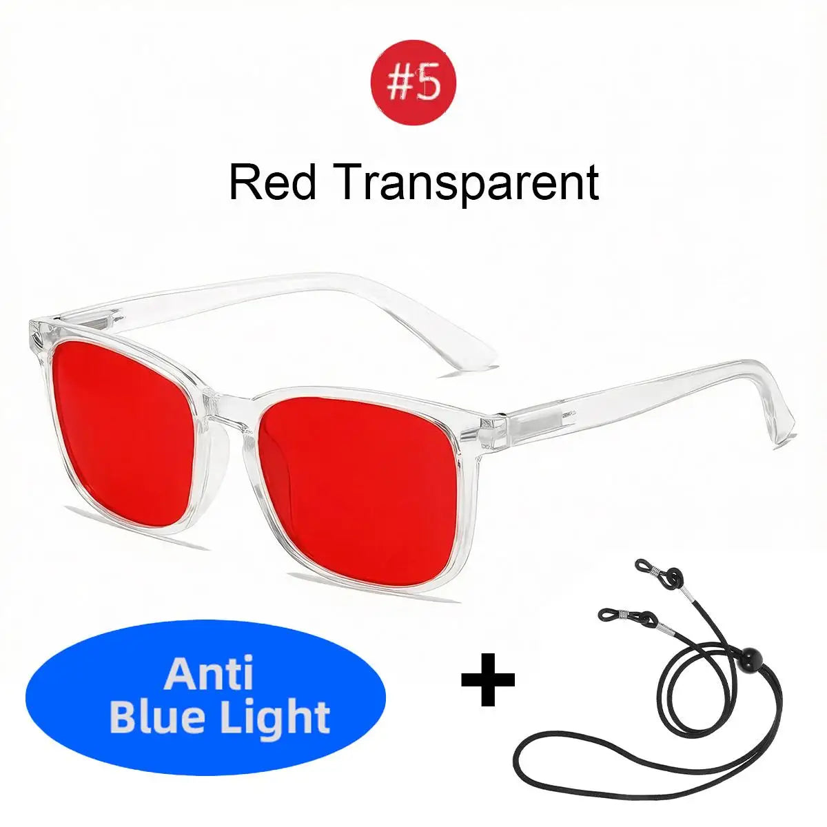 VOPHA S70 Red Lens Blue Light Blocking Glasses – Unisex Square Blue Light Glasses Qst Red Transparent