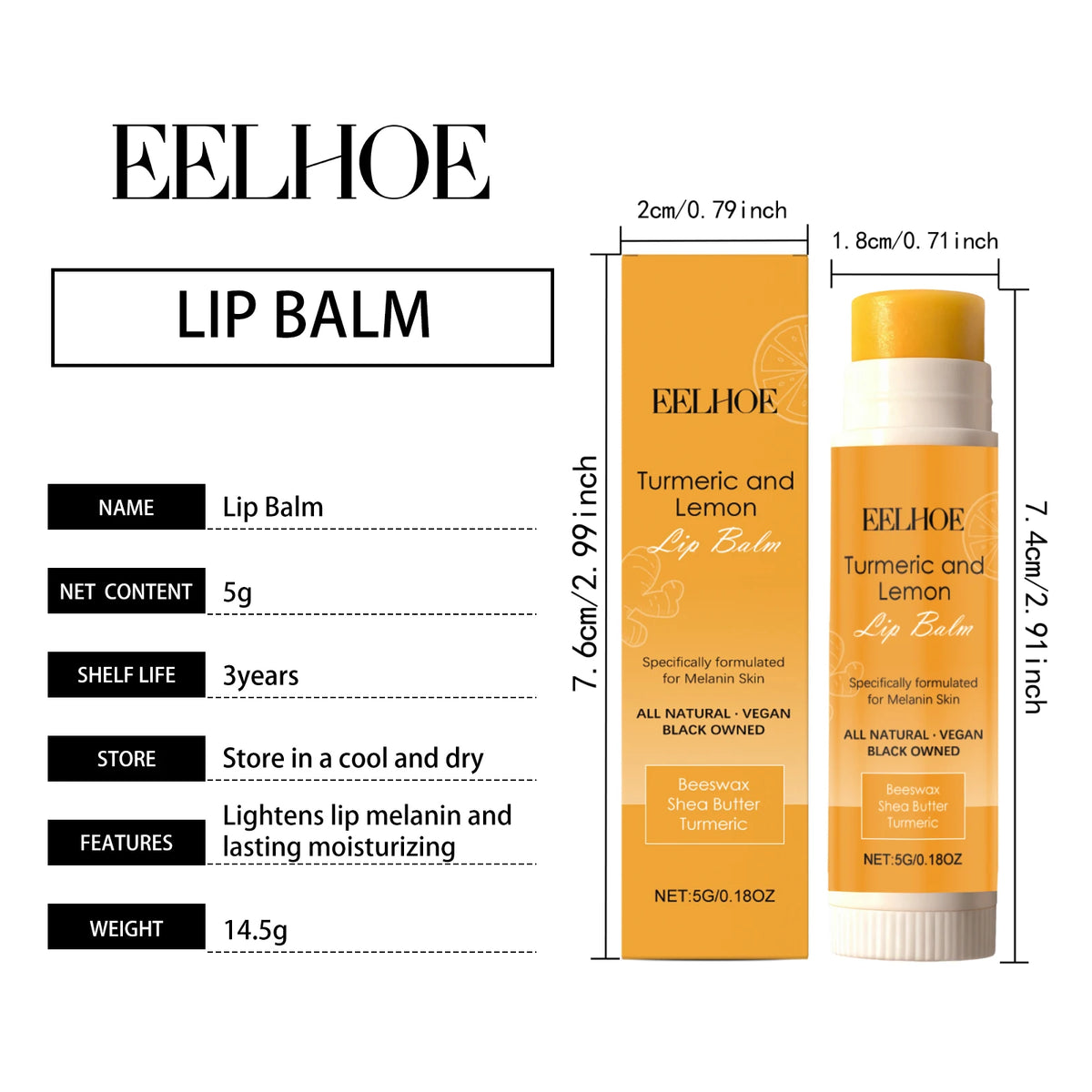 Eelhoe Turmeric Lemon Lip Balm – Moisturizing & Softening Lip Balm Qst