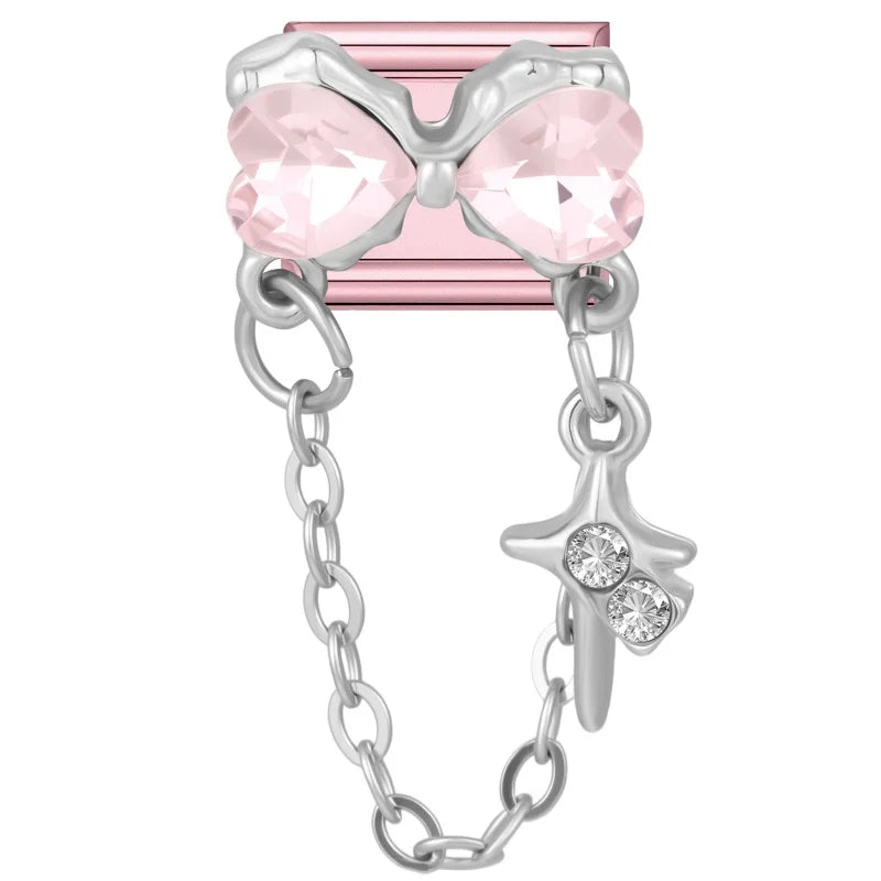 Zircon Bow & Star Italian Charm Links | Stainless Steel DIY Italian Charm Links Qme Style 41
