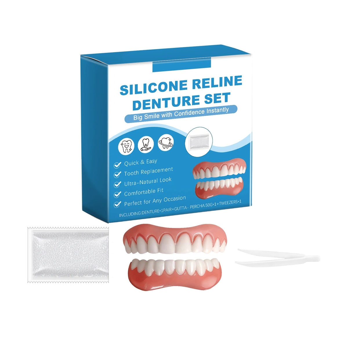 Silicone Reline Denture Set – Full Removable False Teeth Kit Removable Denture Kit Qst 1pc