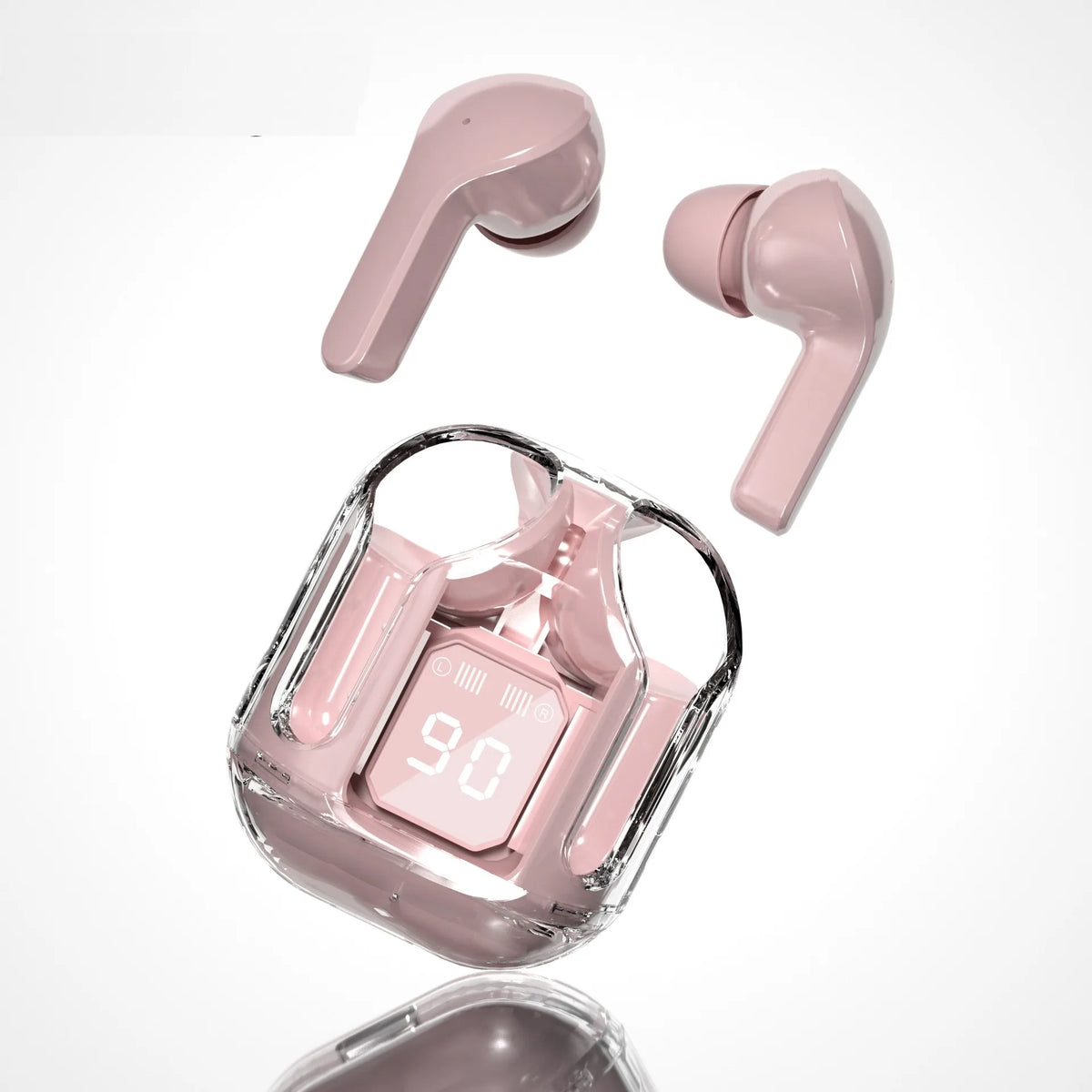 T6 TWS Wireless Earbuds | LED Display, Mic & Stereo Sound Wireless Earbuds Qme Pink