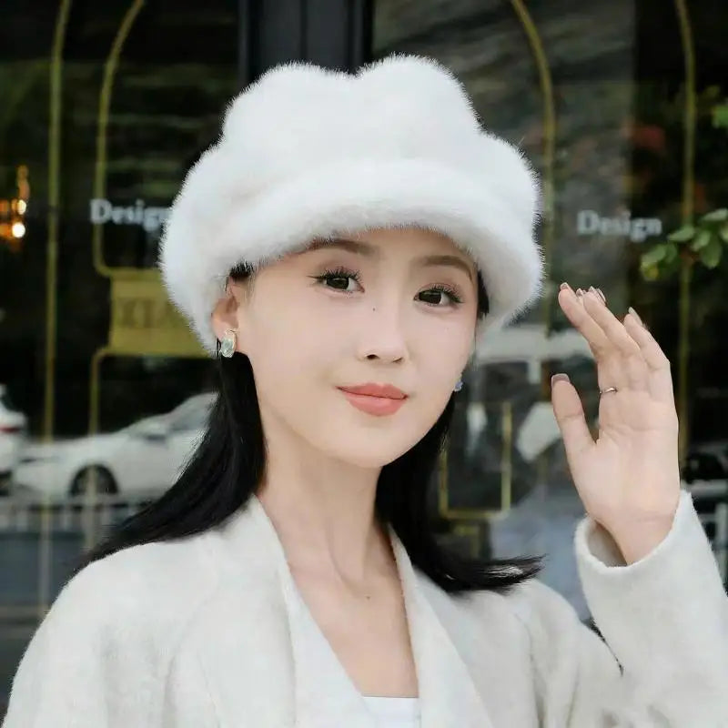 Women's Faux Mink Beret – Warm Solid Color Peaked Cap Women's Beret Hat Qst A2