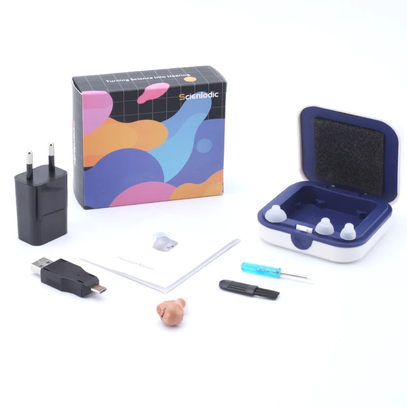 XceeFit CIC Rechargeable Invisible Hearing Amplifier | Mini ITE Hearing Amplifier Qst Large size-EU Plug