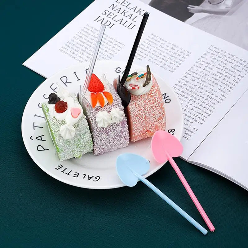 Heart Shape Disposable Dessert Spoons – Colorful Long Handle Disposable Dessert Spoons Qme