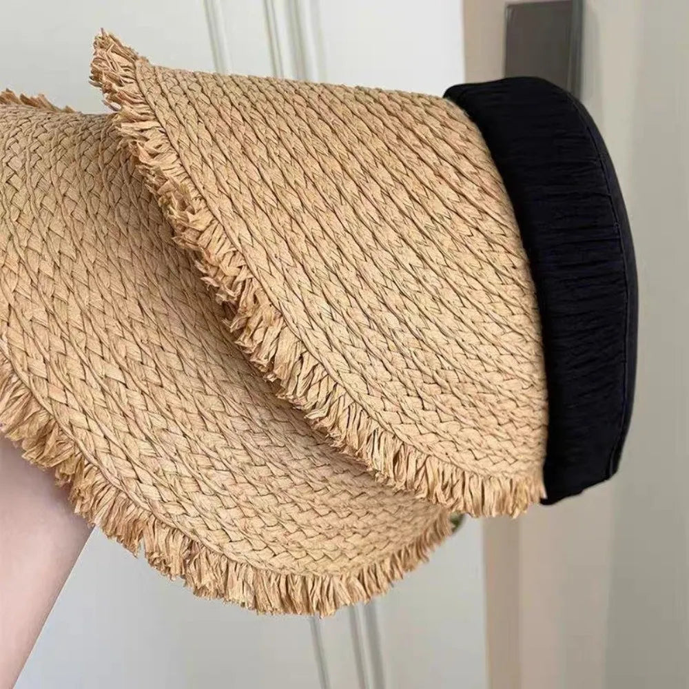 Woven Straw Visor Cap – Hollow Sun Hat for Big Heads Straw Visor Hat Qme