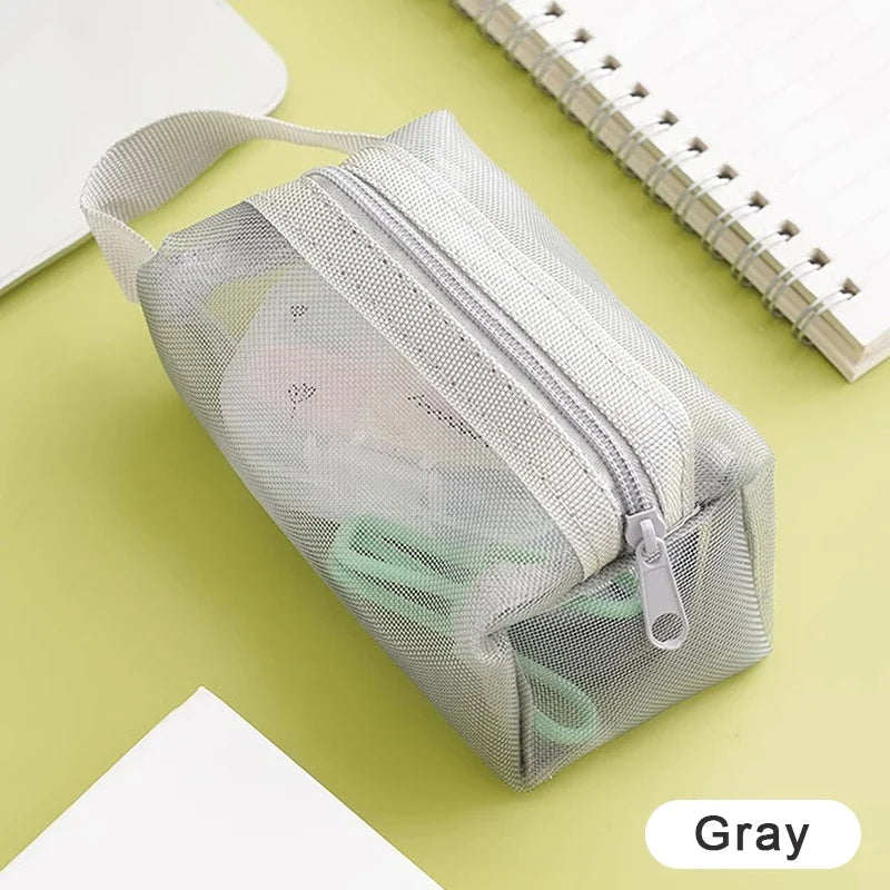 Mesh Cosmetic Bag Travel Toiletry Makeup Pouch Organizer Cosmetic Travel Pouch Qme Gray